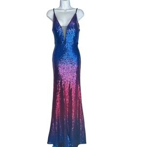 Shein Belle Sequin Gown Blue/Pink‎ Formal Prom XS Party Fairy Whimsical